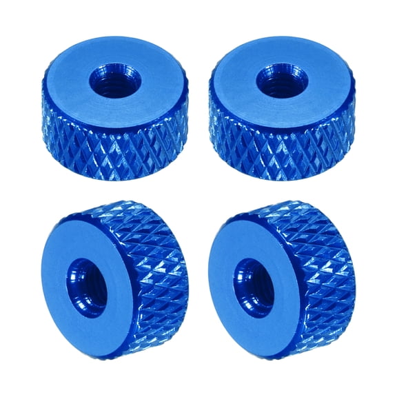 Uxcell 4 Pcs Knurled Thumb Nuts, M3 x 10 mm x 5 mm Female Aluminum Flat Through Hole Lock Adjusting Nuts Handle Knob Fasteners for 3D Printer Parts, Machine, DIY, Blue