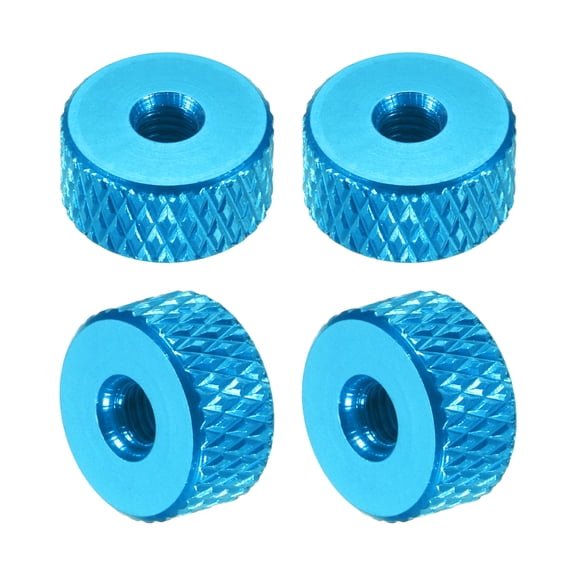Uxcell 4 Pcs Knurled Thumb Nuts, M3 x 10 mm x 5 mm Female Aluminum Flat Through Hole Lock Adjusting Nuts Handle Knob Fasteners for 3D Printer Parts, Machine, DIY, Sky Blue