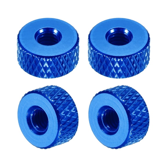 Uxcell 4 Pcs Knurled Thumb Nuts, M4 x 10 mm x 5 mm Female Aluminum Flat Through Hole Lock Adjusting Nuts Handle Knob Fasteners for 3D Printer Parts, Machine, DIY, Blue