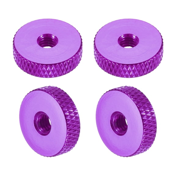 Uxcell 4 Pcs Knurled Thumb Nuts, M4 x 14 mm x 4 mm Female Aluminum Flat Through Hole Lock Adjusting Nuts Handle Knob Fasteners for 3D Printer Parts, Machine, DIY, Purple