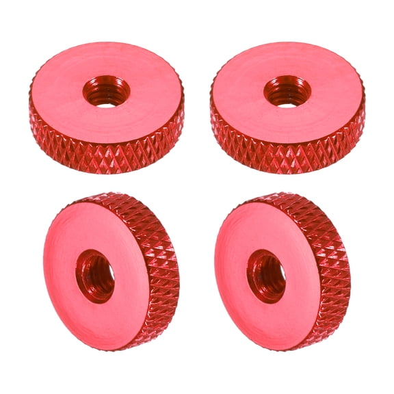 Uxcell 4 Pcs Knurled Thumb Nuts, M4 x 14 mm x 4 mm Female Aluminum Flat Through Hole Lock Adjusting Nuts Handle Knob Fasteners for 3D Printer Parts, Machine, DIY, Wine Red