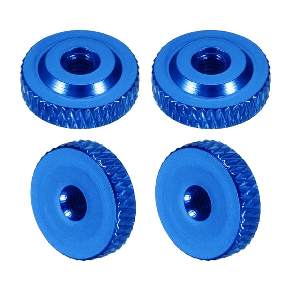 Uxcell 4 Pcs Knurled Thumb Nuts, M4 x 14 mm x 5 mm Female Shoulder Aluminum Flat Through Hole Lock Adjusting Nuts Handle Knob Fasteners for 3D Printer Parts, Machine, DIY, Blue