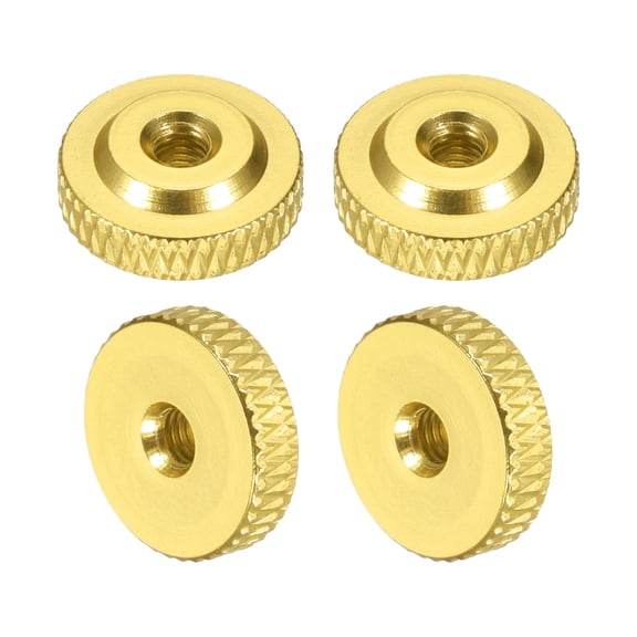 Uxcell 4 Pcs Knurled Thumb Nuts, M4 x 14 mm x 5 mm Female Shoulder Aluminum Flat Through Hole Lock Adjusting Nuts Handle Knob Fasteners for 3D Printer Parts, Machine, DIY, Yellow