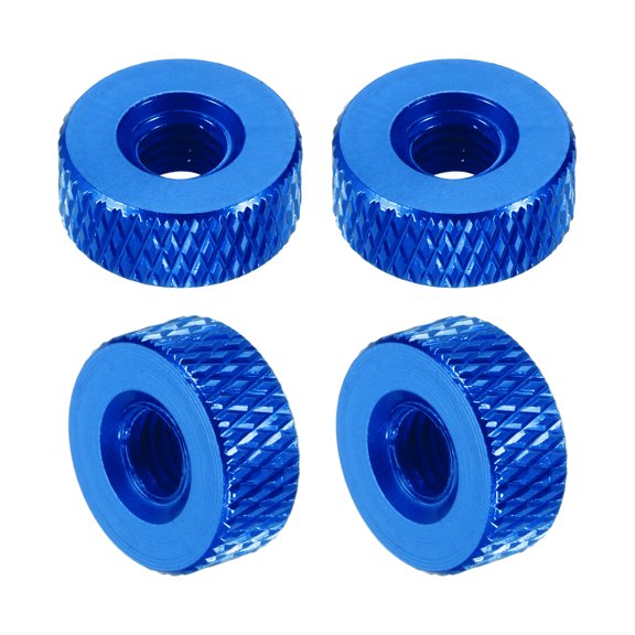 Uxcell 4 Pcs Knurled Thumb Nuts, M5 x 12 mm x 5 mm Female Aluminum Flat Through Hole Lock Adjusting Nuts Handle Knob Fasteners for 3D Printer Parts, Machine, DIY, Blue