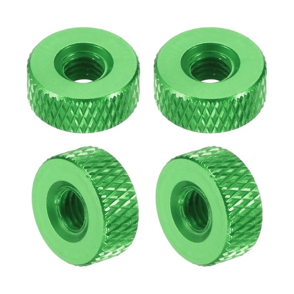 Uxcell 4 Pcs Knurled Thumb Nuts, M5 x 12 mm x 5 mm Female Aluminum Flat Through Hole Lock Adjusting Nuts Handle Knob Fasteners for 3D Printer Parts, Machine, DIY, Green