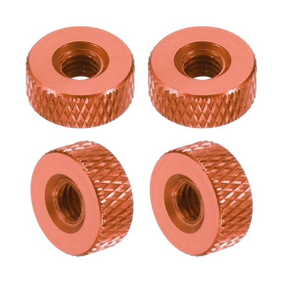 Uxcell 4 Pcs Knurled Thumb Nuts, M5 x 12 mm x 5 mm Female Aluminum Flat Through Hole Lock Adjusting Nuts Handle Knob Fasteners for 3D Printer Parts, Machine, DIY, Orange