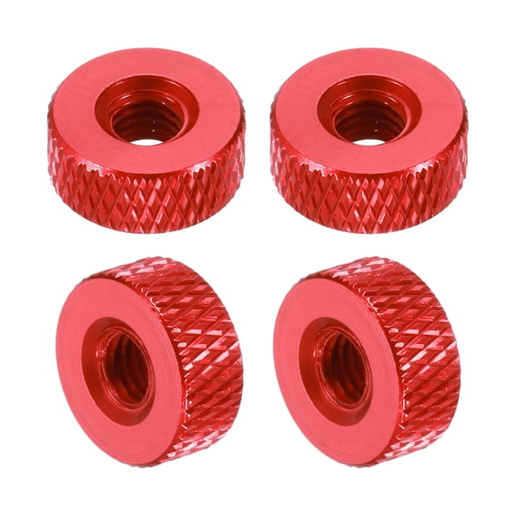 Uxcell 4 Pcs Knurled Thumb Nuts, M5 x 12 mm x 5 mm Female Aluminum Flat Through Hole Lock Adjusting Nuts Handle Knob Fasteners for 3D Printer Parts, Machine, DIY, Wine Red