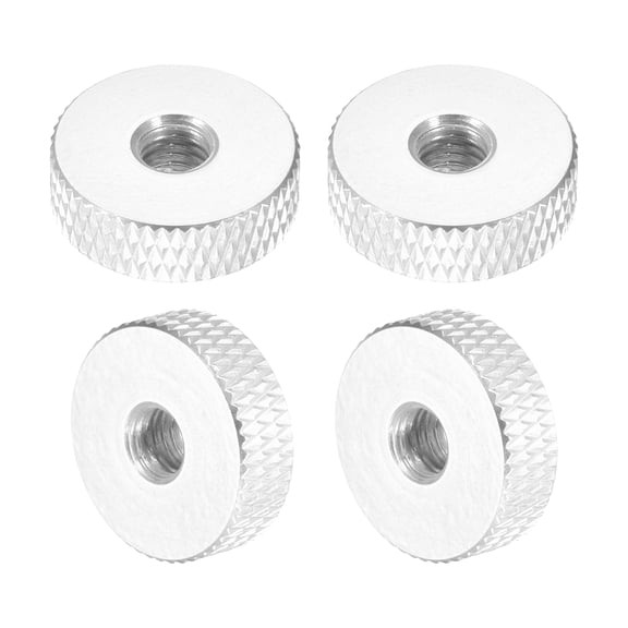 Uxcell 4 Pcs Knurled Thumb Nuts, M5 x 16 mm x 5 mm Female Aluminum Flat Through Hole Lock Adjusting Nuts Handle Knob Fasteners for 3D Printer Parts, Machine, DIY, Silver Tone