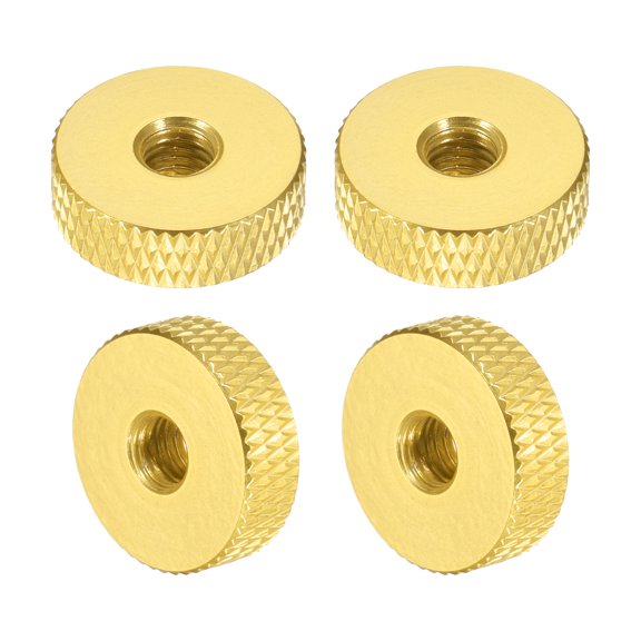 Uxcell 4 Pcs Knurled Thumb Nuts, M5 x 16 mm x 5 mm Female Aluminum Flat Through Hole Lock Adjusting Nuts Handle Knob Fasteners for 3D Printer Parts, Machine, DIY, Yellow