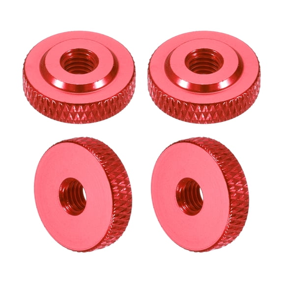 Uxcell 4 Pcs Knurled Thumb Nuts, M5 x 16 mm x 5 mm Female Shoulder Aluminum Flat Through Hole Lock Adjusting Nuts Handle Knob Fasteners for 3D Printer Parts, Machine, DIY, Wine Red