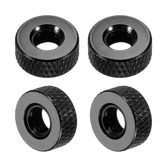 Uxcell 4 Pcs Knurled Thumb Nuts, M6 x 12 mm x 5 mm Female Aluminum Flat Through Hole Lock Adjusting Nuts Handle Knob Fasteners for 3D Printer Parts, Machine, DIY, Black