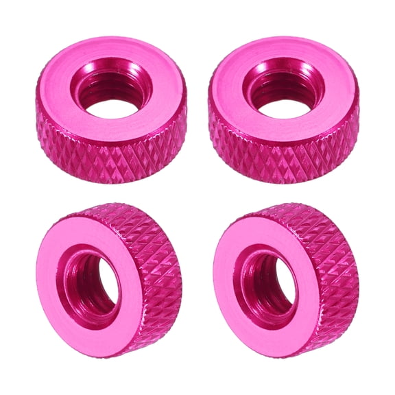 Uxcell 4 Pcs Knurled Thumb Nuts, M6 x 12 mm x 5 mm Female Aluminum Flat Through Hole Lock Adjusting Nuts Handle Knob Fasteners for 3D Printer Parts, Machine, DIY, Peach Red