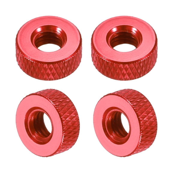 Uxcell 4 Pcs Knurled Thumb Nuts, M6 x 12 mm x 5 mm Female Aluminum Flat Through Hole Lock Adjusting Nuts Handle Knob Fasteners for 3D Printer Parts, Machine, DIY, Wine Red
