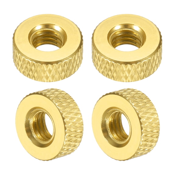 Uxcell 4 Pcs Knurled Thumb Nuts, M6 x 12 mm x 5 mm Female Aluminum Flat Through Hole Lock Adjusting Nuts Handle Knob Fasteners for 3D Printer Parts, Machine, DIY, Yellow