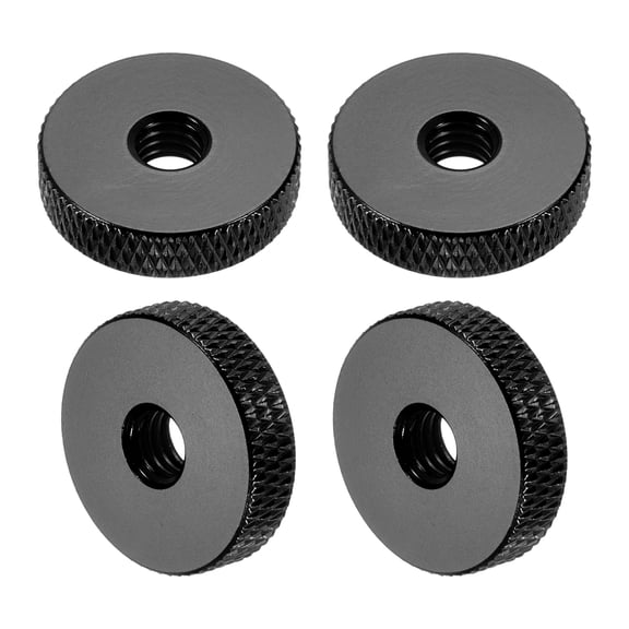 Uxcell 4 Pcs Knurled Thumb Nuts, M6 x 20 mm x 5 mm Female Aluminum Flat Through Hole Lock Adjusting Nuts Handle Knob Fasteners for 3D Printer Parts, Machine, DIY, Black