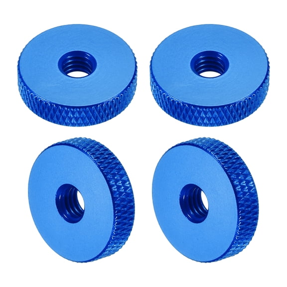Uxcell 4 Pcs Knurled Thumb Nuts, M6 x 20 mm x 5 mm Female Aluminum Flat Through Hole Lock Adjusting Nuts Handle Knob Fasteners for 3D Printer Parts, Machine, DIY, Blue