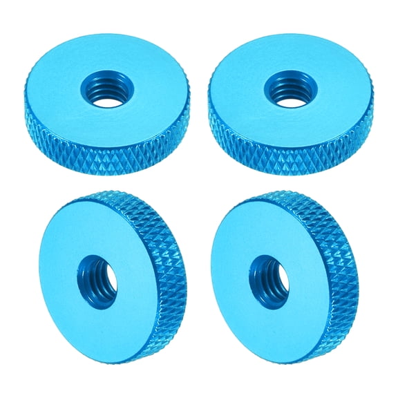 Uxcell 4 Pcs Knurled Thumb Nuts, M6 x 20 mm x 5 mm Female Aluminum Flat Through Hole Lock Adjusting Nuts Handle Knob Fasteners for 3D Printer Parts, Machine, DIY, Sky Blue