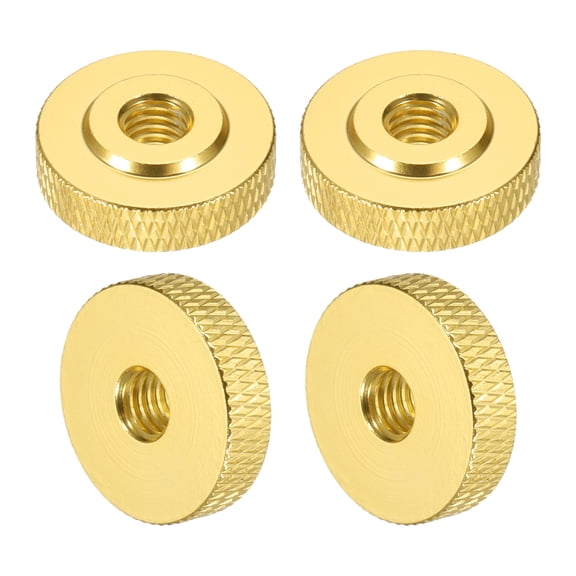 Uxcell 4 Pcs Knurled Thumb Nuts, M6 x 20 mm x 6 mm Female Shoulder Aluminum Flat Through Hole Lock Adjusting Nuts Handle Knob Fasteners for 3D Printer Parts, Machine, DIY, Yellow