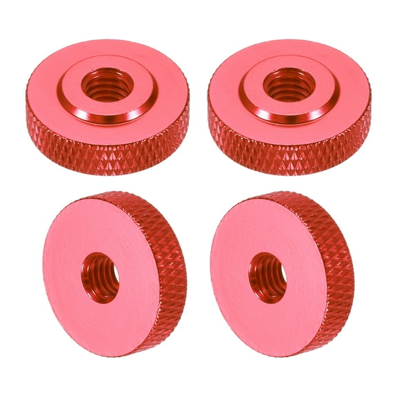 Uxcell 4 Pcs Knurled Thumb Nuts, M6 x 20 mm x 6 mm Female Shoulder Aluminum Flat Through Hole Lock Adjusting Nuts Handle Knob Fasteners for 3D Printer Parts, Machine, DIY, Wine Red