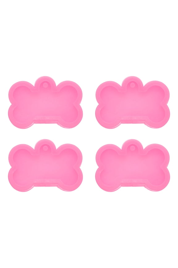 4 Pcs Large Bone Resin Moulds Silicone Pendant Keychain Kit, Pink