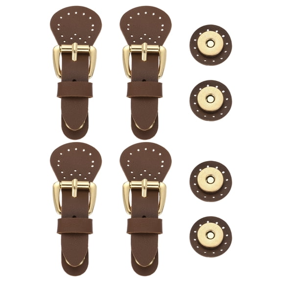 Uxcell 4 Pcs Leather Snap Buckles, PU Snaps Button Magnetic Button Closure Sew on Leather Purse Closure Fasteners for Wallet Tote Bags Making DIY Craft, Dark Brown