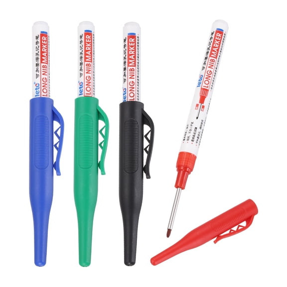 Uxcell 4 Pcs Long Nib Markers, 30mm Long Head Deep Hole Marker Pens Quick Dry Waterproof Carpenter Marker Pens for Construction Tags Woodworking Bathroom Renovation(Black/Red/Blue/Green)