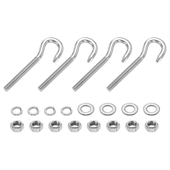Uxcell 4 Pcs M5 Hook Bolt, 4.3 Inch Stainless Steel Eye Bolt with Nut