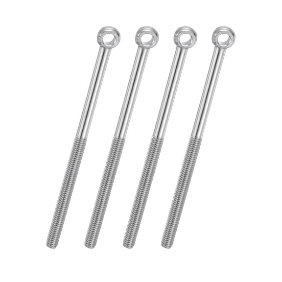Uxcell 4 Pcs M6x100mm Shoulder Swing Lifting Eye Bolt, 304 Stainless Steel Metric Half Tooth Thread Fisheye Eye Slip Hole Screw Rigging Bolt Metal Fasteners Screws, Silver Tone