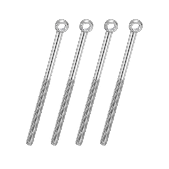Uxcell 4 Pcs M6x90mm Shoulder Swing Lifting Eye Bolt, 304 Stainless Steel Metric Half Tooth Thread Fisheye Eye Slip Hole Screw Rigging Bolt Metal Fasteners Screws, Silver Tone