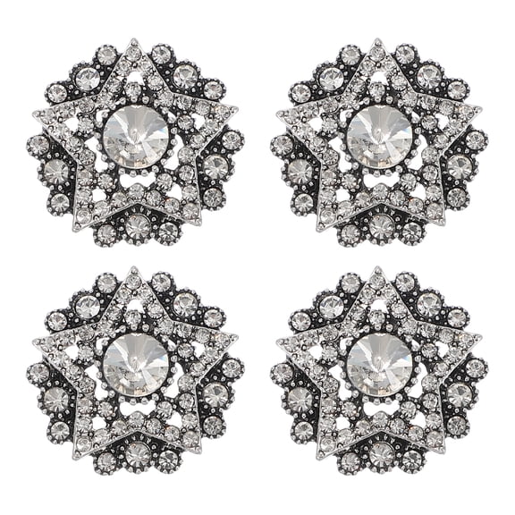 Uxcell 4 Pcs Metal Rhinestone Buttons, 1.1"(27mm) Star Sew on Clothing Buttons Hollow Design Rhinestone Embellishments for DIY Sewing Clothing Jewelry Making Crafts Decor, Silver