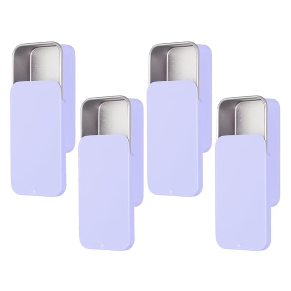 Uxcell 4 Pcs Metal Tin Box Container, 2.4x1.3x0.4 Inch Slide Top Tin Containers Empty Rectangular Storage Box Portable Mini Tin Case for Candy Cosmetic Crafts, Purple