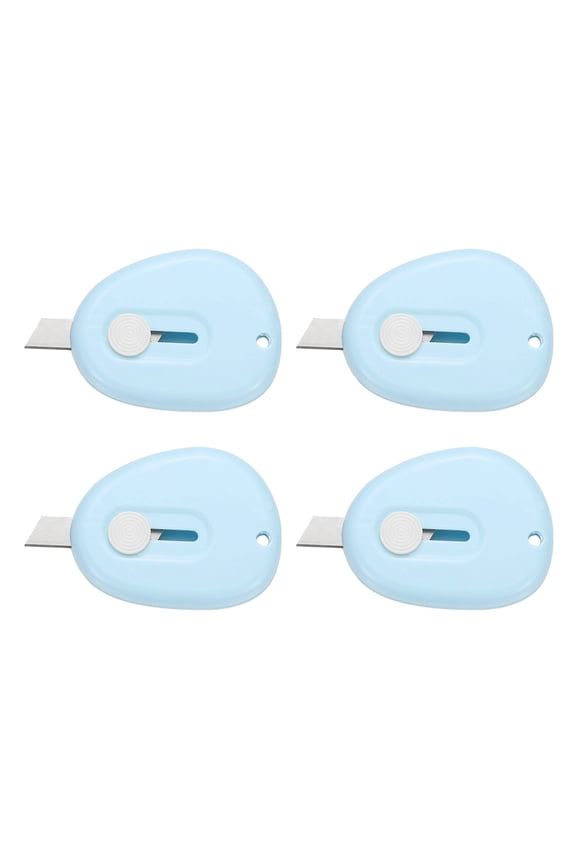 4 Pcs Mini Box Cutters Retractable, Small Utility Knife Portable Letter Opener Blade with Keychain, Blue