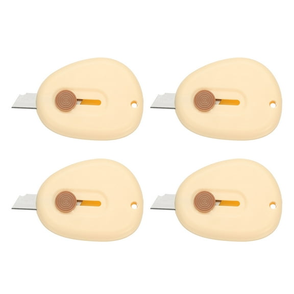 Uxcell 4 Pcs Mini Box Cutters Retractable, Small Utility Knife Portable Letter Opener Blade with Keychain, Cream Yellow