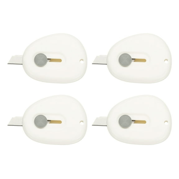 Uxcell 4 Pcs Mini Box Cutters Retractable, Small Utility Knife Portable Letter Opener Blade with Keychain, White