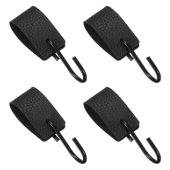 Uxcell 4 Pcs PU Leather S Hooks, Multifunctional S Shaped Hooks for Hanging Coat Towel Camping Kitchen Bathroom Handle, Black