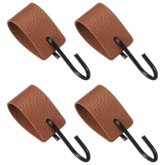 Uxcell 4 Pcs PU Leather S Hooks, Multifunctional S Shaped Hooks for Hanging Coat Towel Camping Kitchen Bathroom Handle, Brown