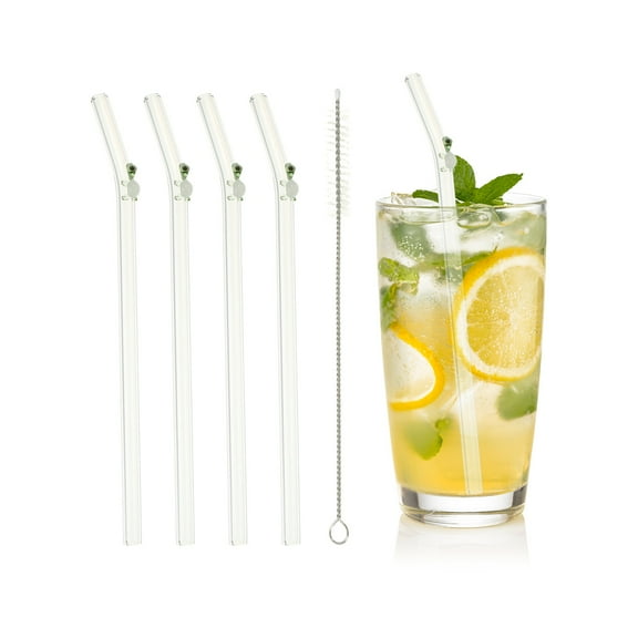 Uxcell 4 Pcs Reusable Glass Straws, 7.87" Turtle Glass Straw Shatter Resistant Clear Cute Straws for Whiskey Coffee Juice Soda Drinks Tea, Green
