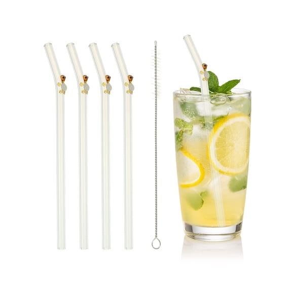 Uxcell 4 Pcs Reusable Glass Straws, 7.87" Turtle Glass Straw Shatter Resistant Clear Cute Straws for Whiskey Coffee Juice Soda Drinks Tea, Orange