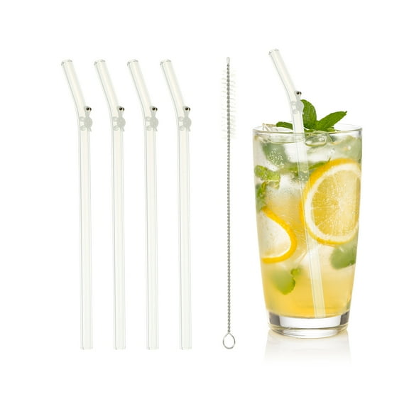 Uxcell 4 Pcs Reusable Glass Straws, 7.87" Turtle Glass Straw Shatter Resistant Clear Cute Straws for Whiskey Coffee Juice Soda Drinks Tea, White
