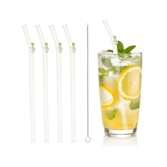 Uxcell 4 Pcs Reusable Glass Straws, 7.87" Turtle Glass Straw Shatter Resistant Clear Cute Straws for Whiskey Coffee Juice Soda Drinks Tea, Yellow