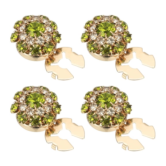 Uxcell 4 Pcs Rhinestone Button Covers, 17.5mm 11/16" Decorative Buttons Clips Detachable Sewing Kit Replacement for Women Men DIY Crafts Holiday Decor Dress Accessories, Gold Green