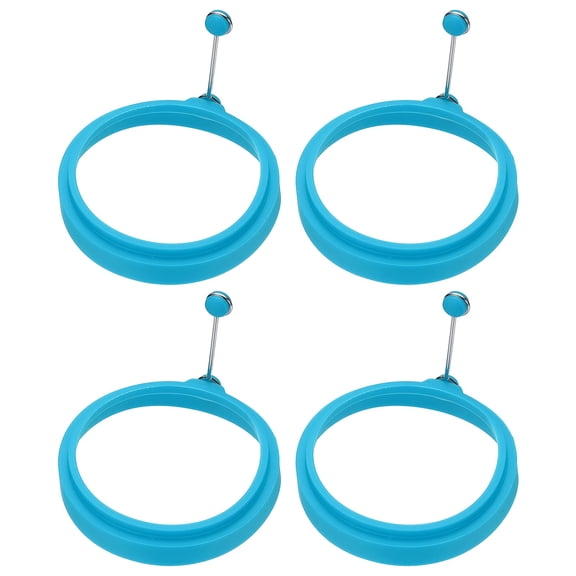 Uxcell 4 Pcs Round Egg Rings, Silicone Egg Pancake Rings Set Kitchen Accessories Reusable Suitable for Home Camping Cooking Decorating Baked Goods, Blue
