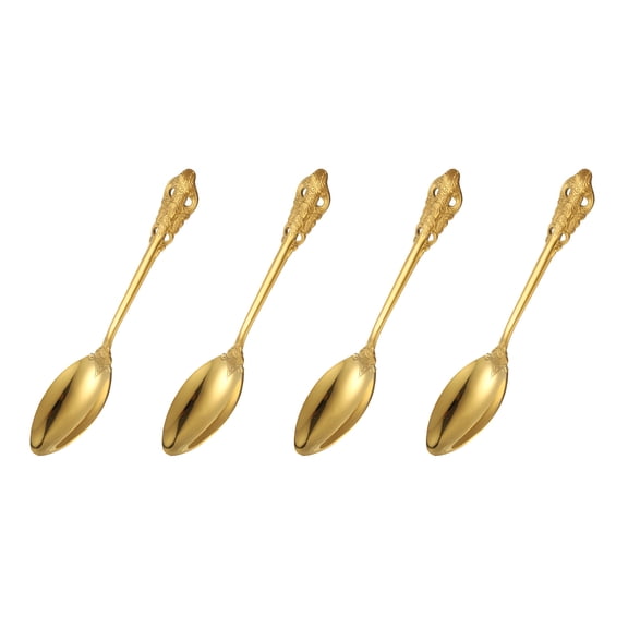 Uxcell 4 Pcs Round Soup Spoon, 6.5 Inch Stainless Steel Dinner Spoon, Flatware Cutlery Set for Home, Kitchen, and Restaurant, Dishwasher Safe, Gold