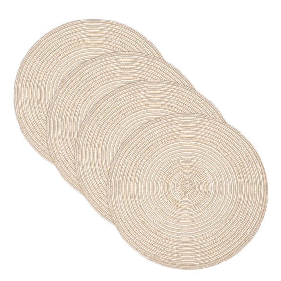 Uxcell 4 Pcs Round Woven Placemats, 15 Inch Braided Washable Placemat Heat Resistant Decorative Place Mat for Kitchen Dining Table Countertop, Beige