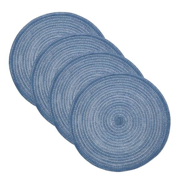 Uxcell 4 Pcs Round Woven Placemats, 15 Inch Braided Washable Placemat Heat Resistant Decorative Place Mat for Kitchen Dining Table Countertop, Blue
