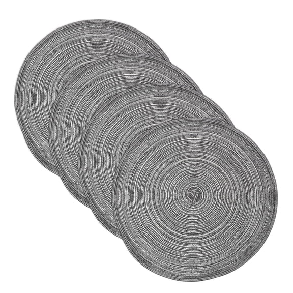 Uxcell 4 Pcs Round Woven Placemats, 15 Inch Braided Washable Placemat Heat Resistant Decorative Place Mat for Kitchen Dining Table Countertop, Gray