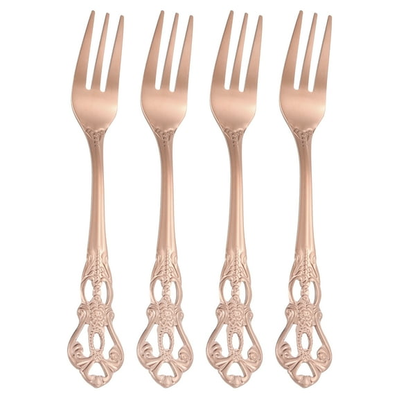 Uxcell 4 Pcs Salad Forks, 5.1 Inches Stainless Steel Dessert Forks, Mirror Polished, Dishwasher Safe, Tiny Forks for Small Desserts, Cocktails, Rose Gold