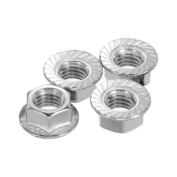Uxcell 4 Pcs Serrated Flange Hex Nuts - [M14-1.5-Fine] 304 Stainless Steel Bright Finish Flange Nuts Hexagon for Machinery Industrial Home Lawn