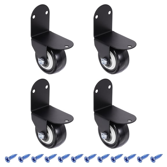 Uxcell 4 Pcs Side Mount Casters, 2 Inch Fixed Castor Wheel with L Shape Plate, Universal Fit Replacement for Furniture, Luggage, Wooden Gates and Doors (Black)