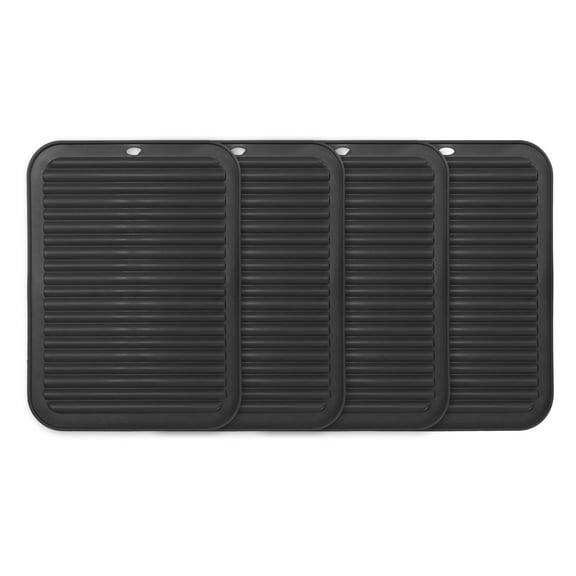 Uxcell 4 Pcs Silicone Trivets for Hot Pots and Pans, 12x9" Heat Resistant Trivet Mats Multi-Purpose Trivet Holders for Pots & Hot Dish, Countertops, Coasters, Black